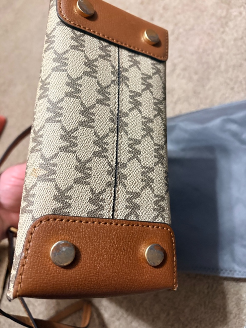 Michael Kors Cream Signature Satchel with Tan Trim - Picture 4 of 6